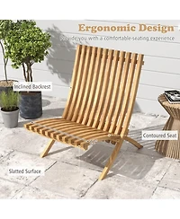 Gouun Folding Teak Wood Outdoor Lounge Chair with Slatted Seat