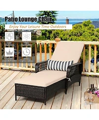 Gouun Patio Wicker Chaise Lounge with 6-Position Backrest and Lumbar Pillow