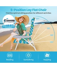 Gouun Folding Beach Chair Set of 2 with 5-Position Recline and Head Pillow