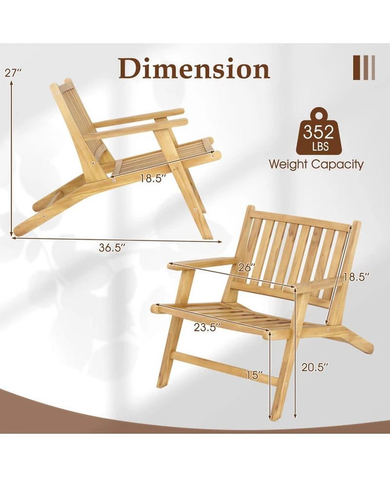 Gouun Teak Wood Outdoor Reclining Chair with Armrests