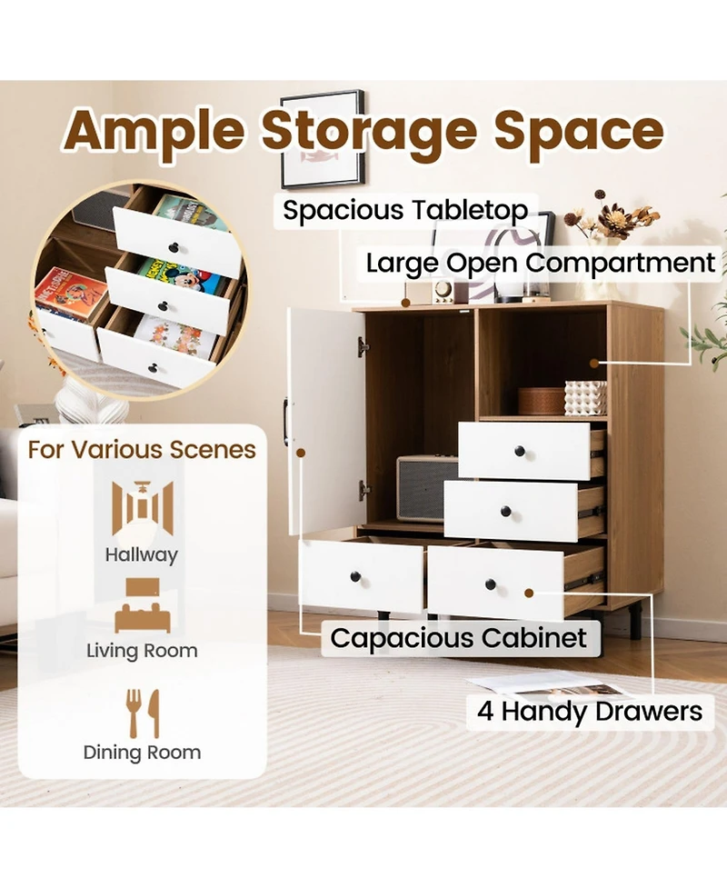 Gouun Mid-Century Modern Buffet Sideboard with 4 Drawers