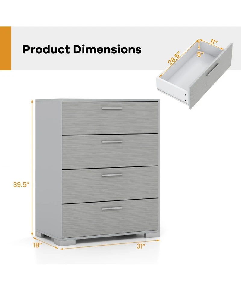 Gouun 4-Drawer Storage Cabinet with Metal Legs and Anti-Toppling Devices