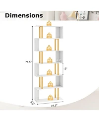 Gouun 6-Tier Geometric S-Shaped Bookcase with Metal Frame