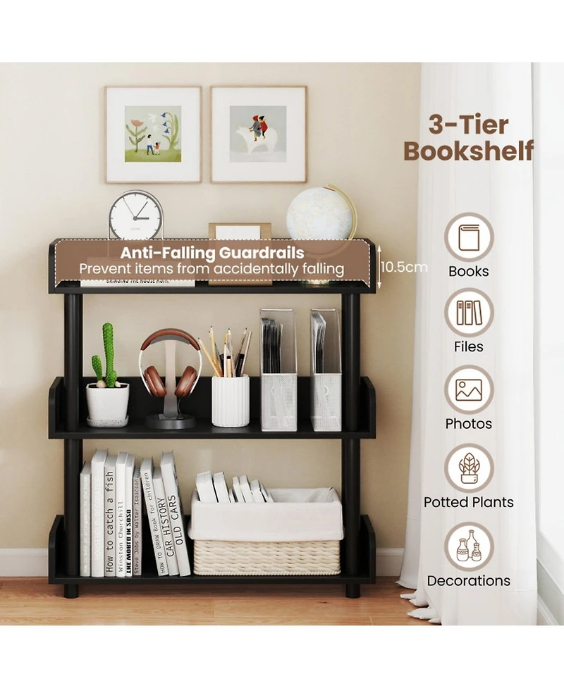 Gouun 3-Tier Industrial Bookshelf with Anti-Tipping Kit