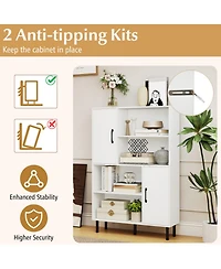 Gouun 47-Inch Storage Cabinet Bookcase with 2 Doors and 4 Open Shelves