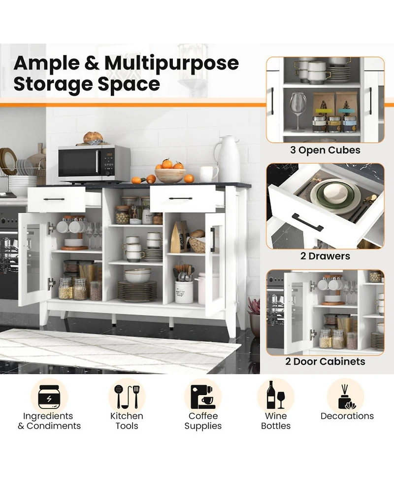 Gouun 52-Inch Sideboard Buffet Cabinet with Drawers and Adjustable Shelves