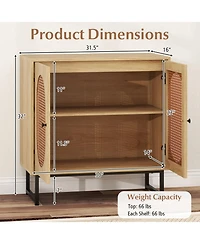 Gouun Rattan Door Buffet Cabinet with Adjustable Shelf