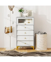 Gouun 4-Drawer Modern Storage Cabinet with Fluted Glass Door