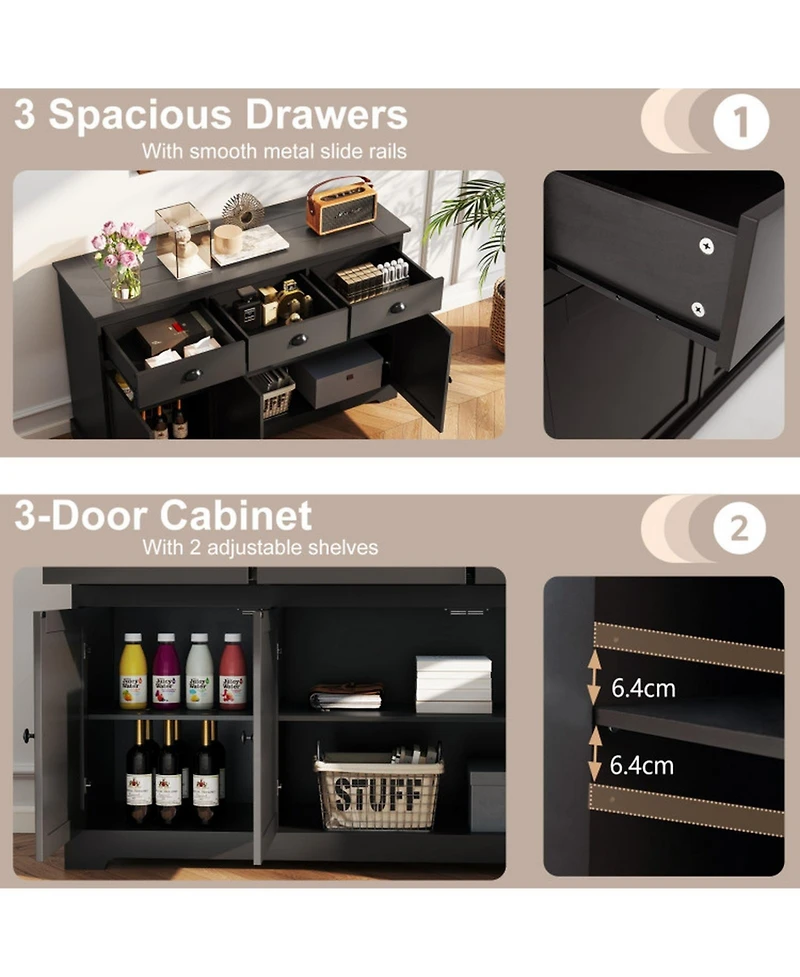 Gouun 3-Drawer Sideboard Buffet with Adjustable Shelves