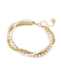 Steve Madden White Vintage Luxe Shell Beaded Layered Anklet