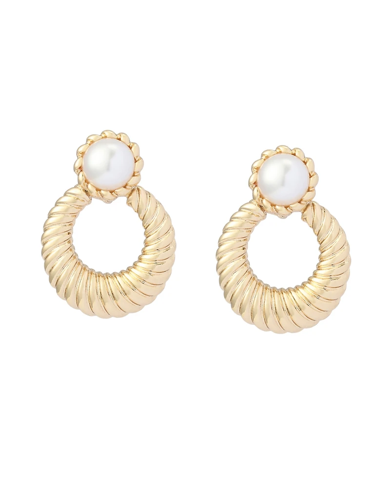 Steve Madden Faux Mother of Pearl Twist Doorknocker Earrings