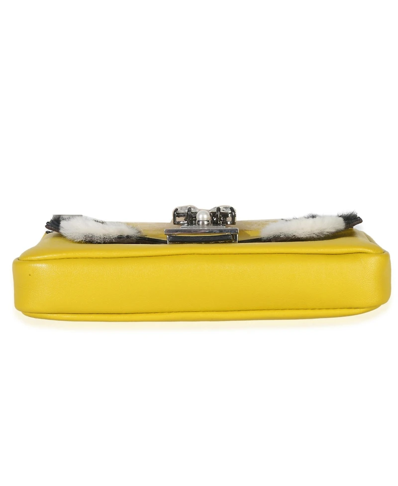 Pre-Owned Fendi Yellow Leather Fox Fur Buggie Micro Baguette