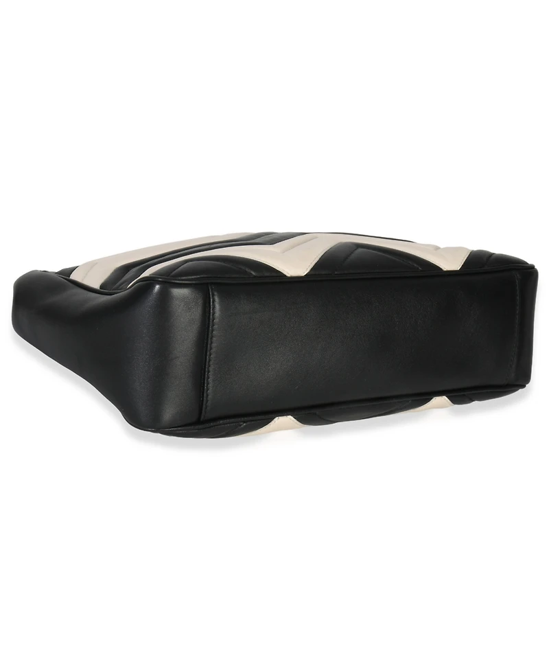 Pre-Owned Gucci Black White Matelasse Medium Gg Marmont Chain Tote