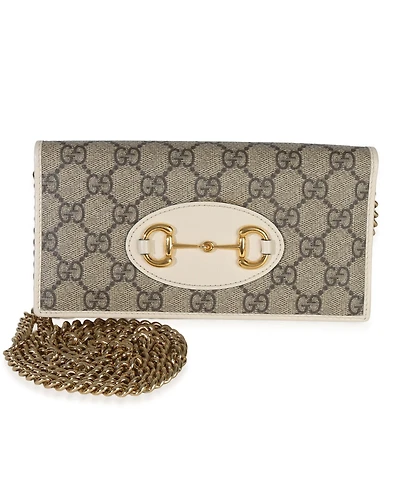 Pre-Owned Gucci White Gg Supreme Monogram Azalea Calfskin Horsebit 1955 Wallet On Chain