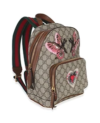 Pre-Owned Gucci Beige Gg Supreme Canvas Web Butterfly Embroidered Small Day Backpack