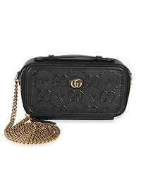 Pre-Owned Gucci Black Gg Star Embossed Calfskin Mini Gg Chain Bag