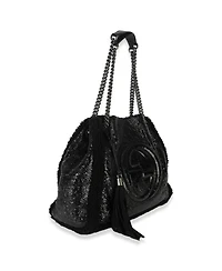 Pre-Owned Gucci Black Patent Shearling Medium Soho Hobo