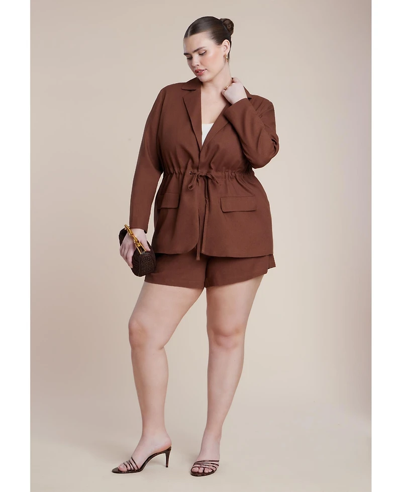 Eloquii Women's Drawstring Waist Linen Blazer