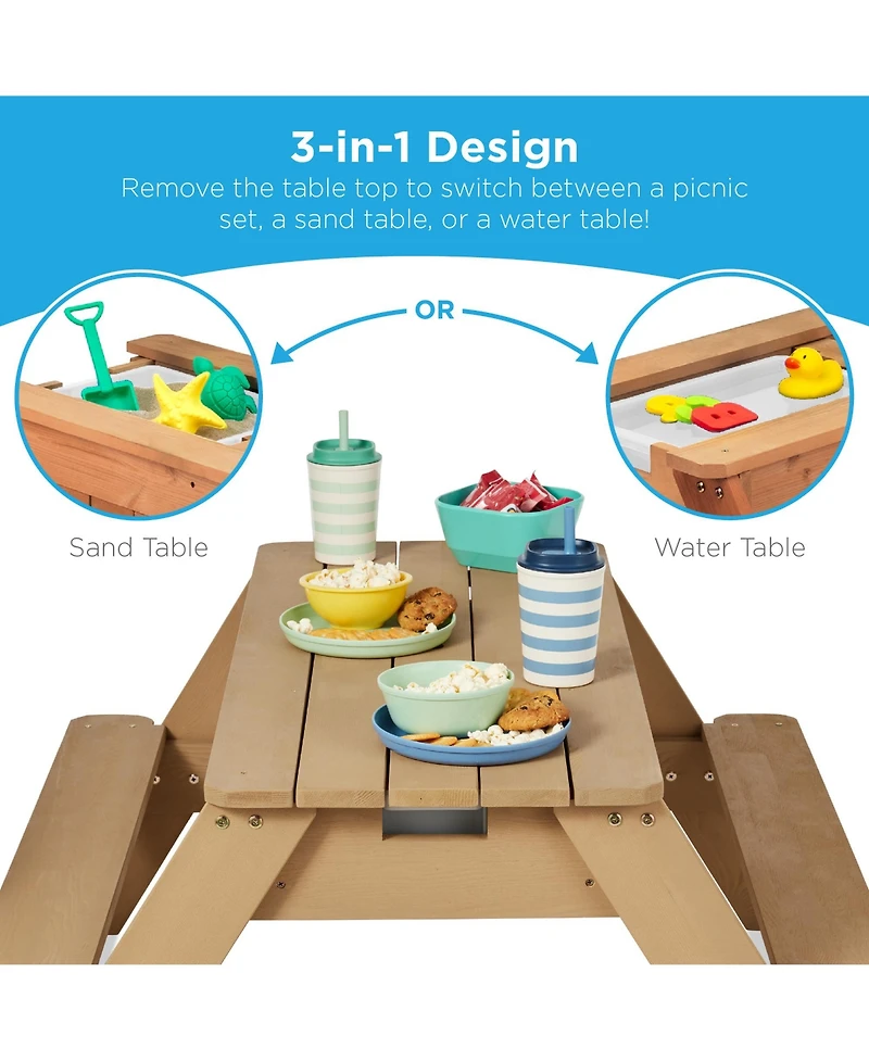 Best Choice Products Kids 3-in-1 Outdoor Convertible Activity Sand and Water Picnic Table with Umbrella