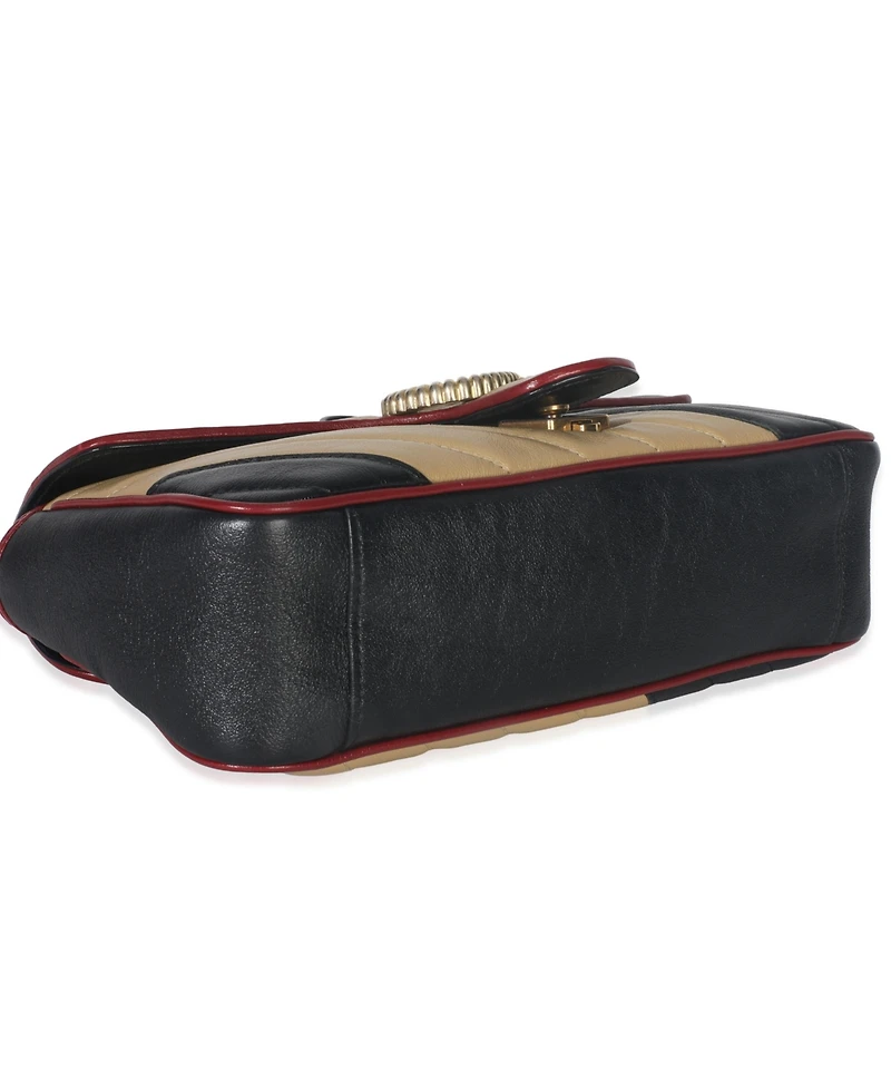 Pre-Owned Gucci Black Beige Matelasse Calfskin Torchon Small Marmont Shoulder Bag