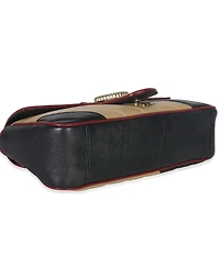 Pre-Owned Gucci Black Beige Matelasse Calfskin Torchon Small Marmont Shoulder Bag