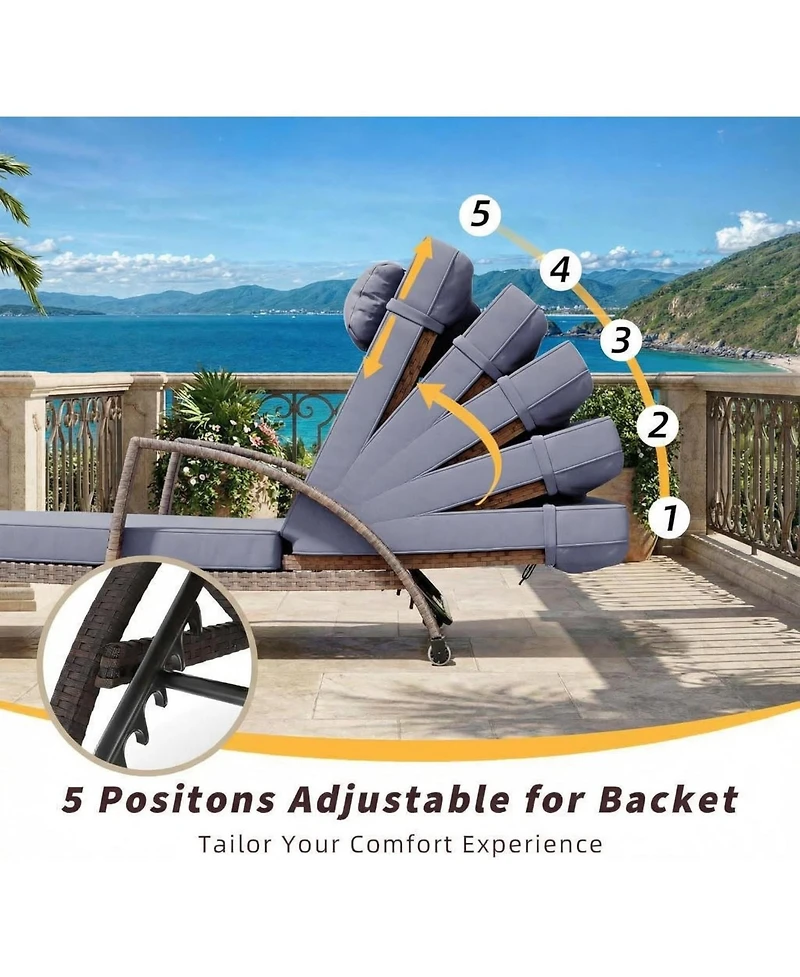 gaomon Set of 2 Patio Chaise Loungers, 5-Position Adjustable, All-Weather Rattan