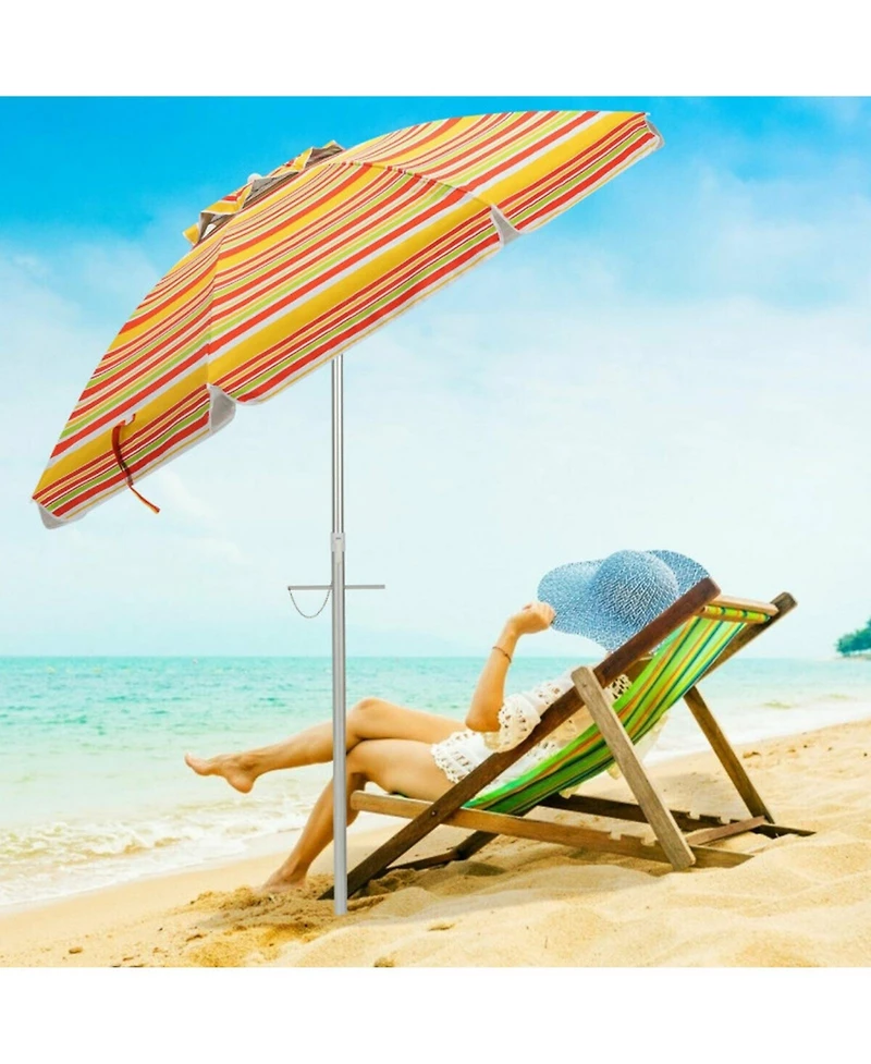 Gouun 6.5 ft Portable Beach Umbrella with Upf 50+ Sun Protection Sand Anchor and Carry Bag