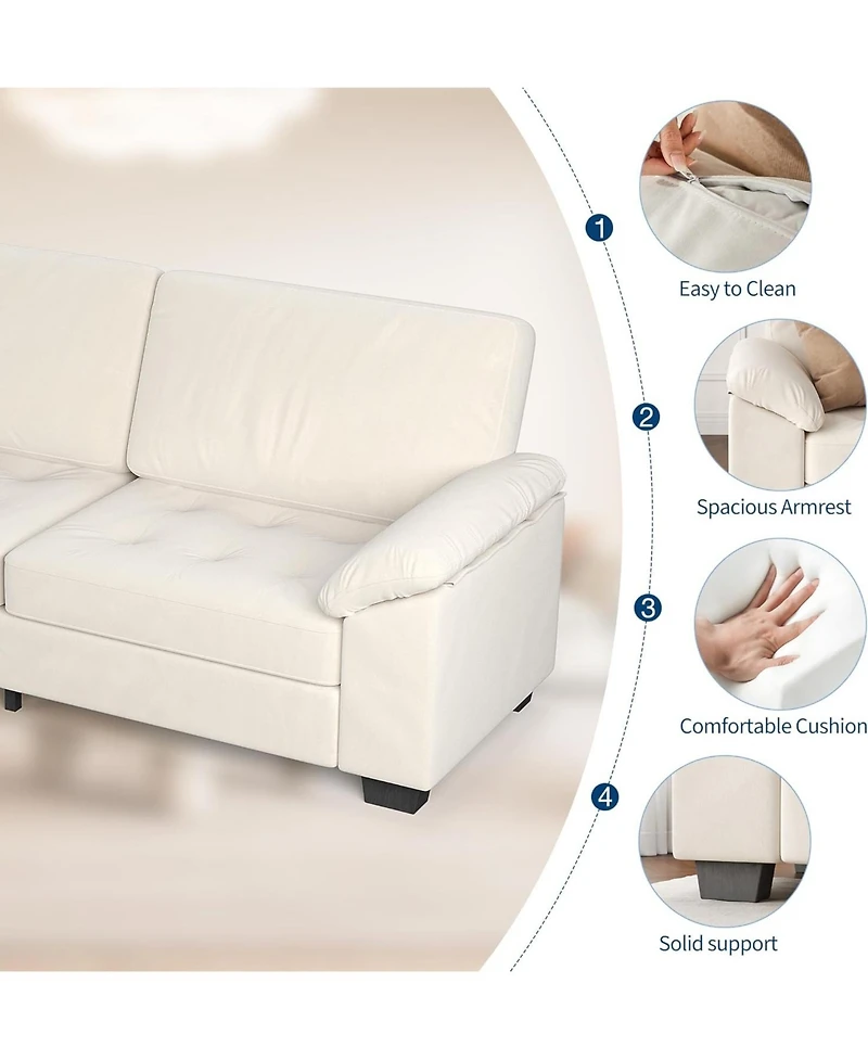 gaomon 90 in 3 Seater Sofa Counch Velvet Upholstered Oversized Loveseat with Soft Spacious Armrests, Comfy Button Tufted Couch for Living Room