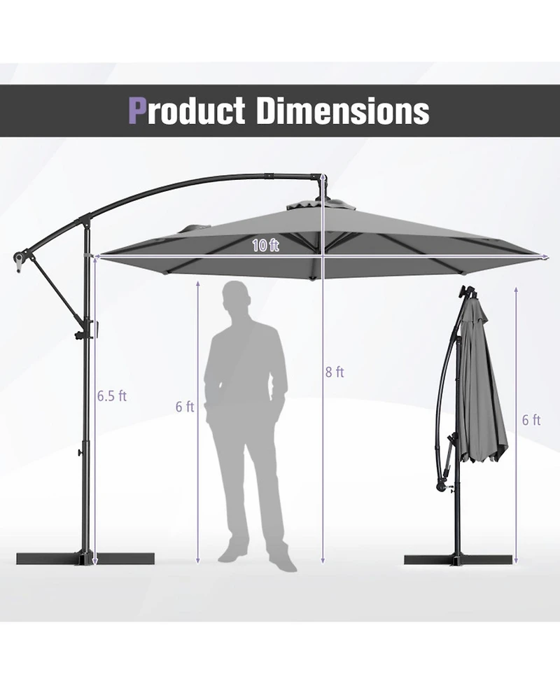 Gouun 10 ft Offset Hanging Patio Umbrella with Infinite Tilt 360-Degree Rotation and Base