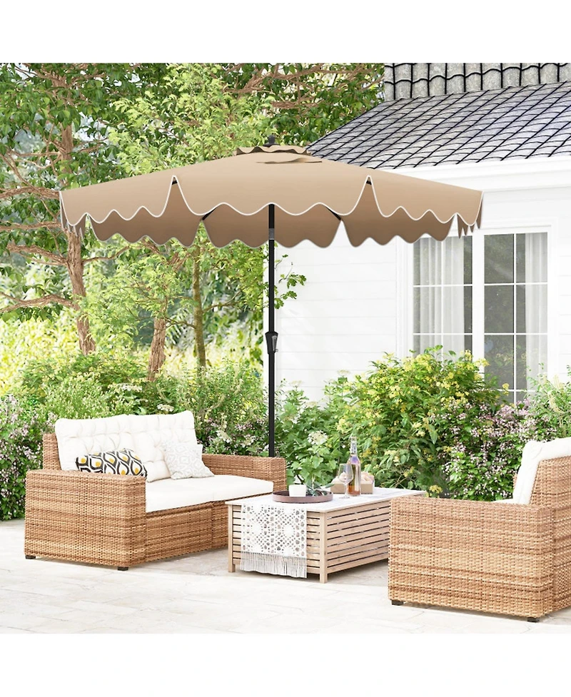 Gouun 9 ft Patio Umbrella with Push-Button Tilt Crank Handle and Ruffled Edge Design