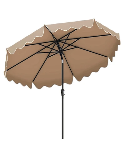 Gouun 9 ft Patio Umbrella with Push-Button Tilt Crank Handle and Ruffled Edge Design