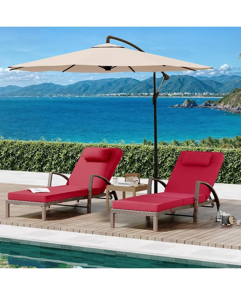 gaomon Set of 2 Rattan Folding Chaise Loungers, 5-Position Adjustable