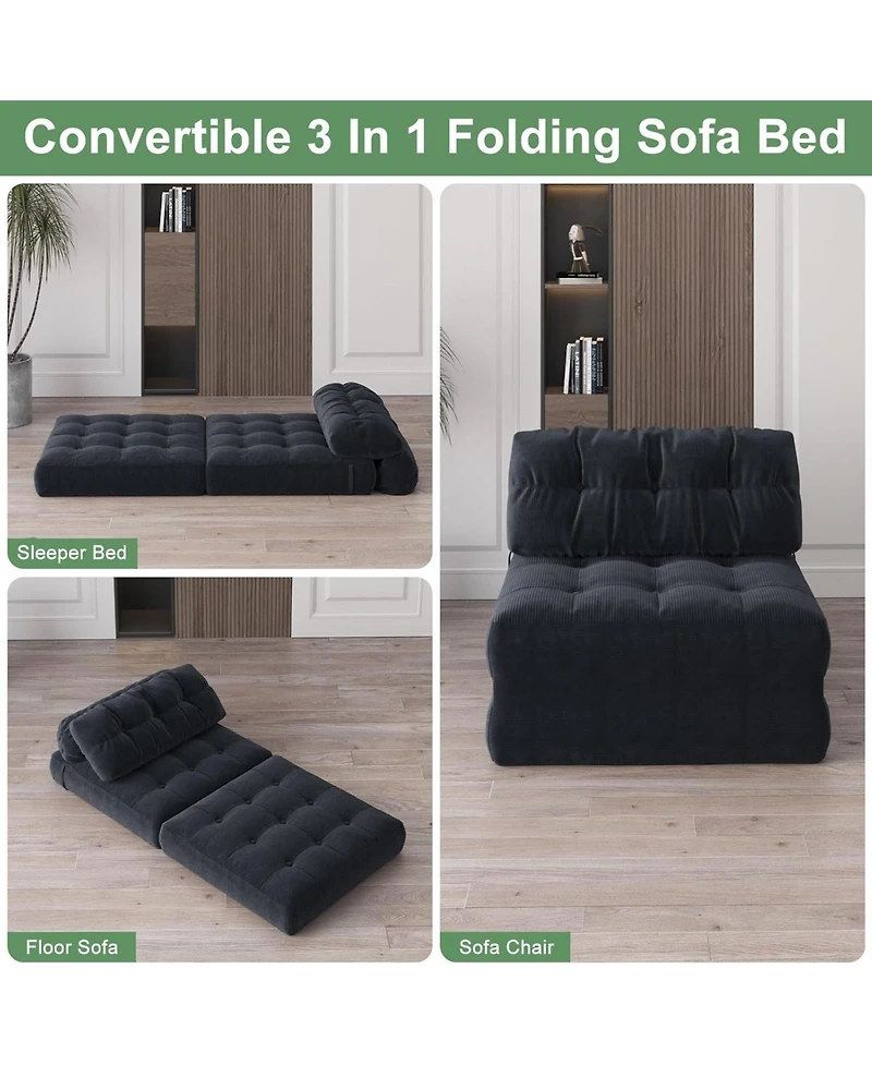 gaomon Folding Sofa Bed, Floor Couch with Pillow, Futon Bed Convertible Sleeper Chair Foldable Mattress Back Support