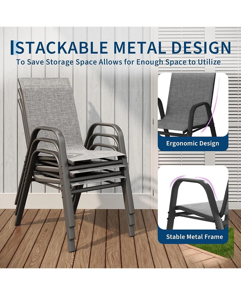 gaomon Patio Chairs Set of 6, Outdoor Stackable Dining Chairs with Textilene Fabric, All-Weather Deck Stacking Chairs with High Back for Backyard