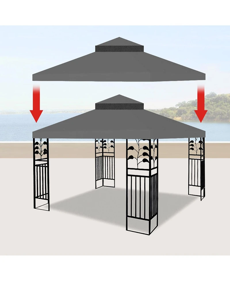 Clihome Outdoor Patio Gazebo Replacement Canopy, Double Tiered Tent Roof Top Cover Only