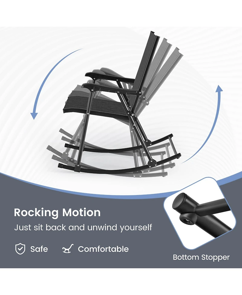 Gymax 4pcs Patio Folding Rocking Chair Heavy-Duty Metal Frame Rockers Outdoor