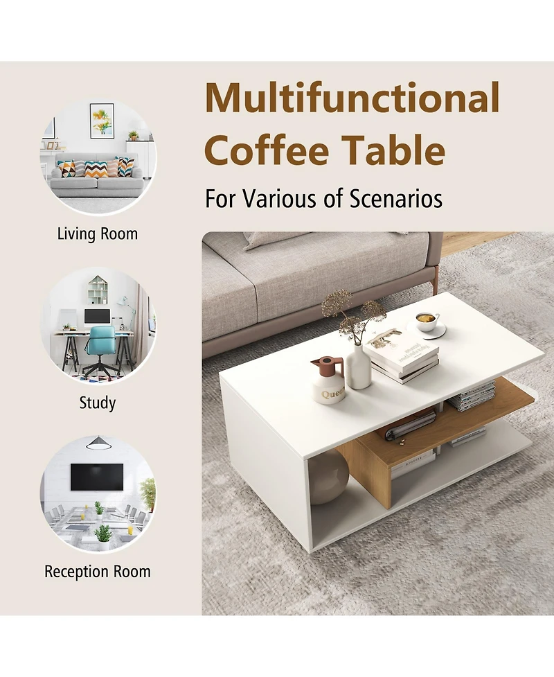 Slickblue Coffee Table with L Shaped Middle Shelf