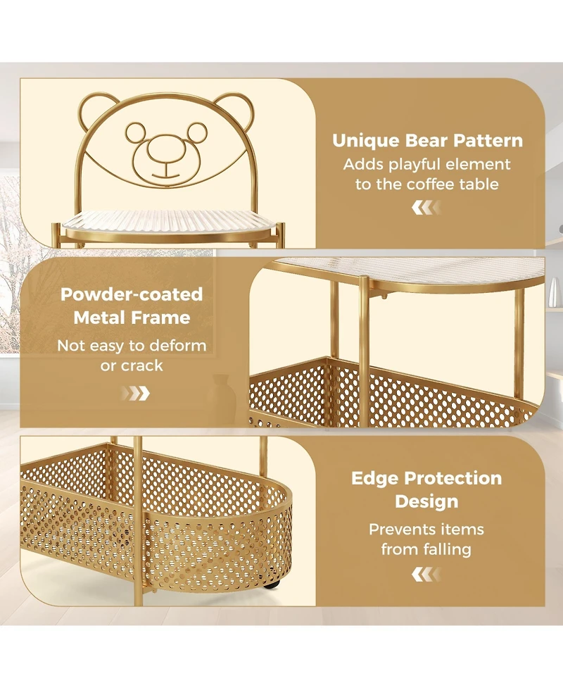 Slickblue Glass Coffee Table 2 Tier Mobile with Bear Design