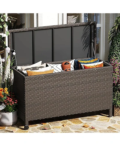 gaomon 185 Gallon All-Weather Wicker Deck Box for Outdoor Storage