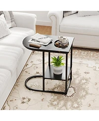 Slickblue Modern C Table Faux Marble Sofa Side with Storage