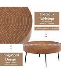 Slickblue Set of 2 Solid Wood Farmhouse Round Coffee Tables Ring Design