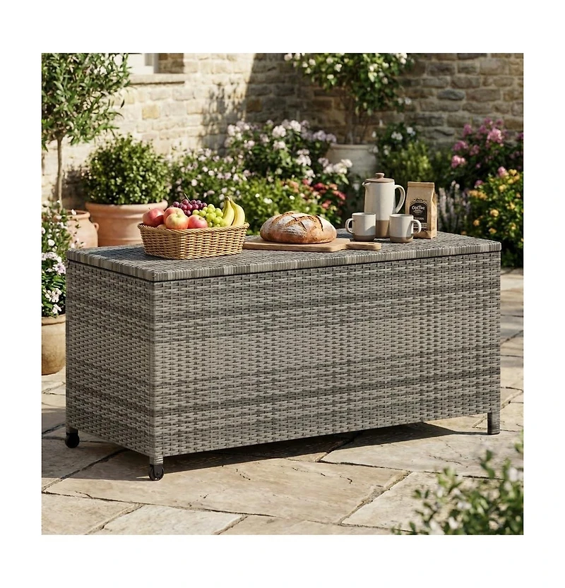 gaomon 125 Gallon Large Waterproof Pe Rattan Deck Box with Wheels