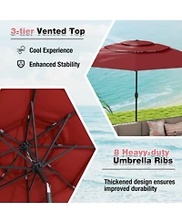 Gouun 10 ft Three-Tier Vented Patio Umbrella with Push-Button Tilt and Crank Handle
