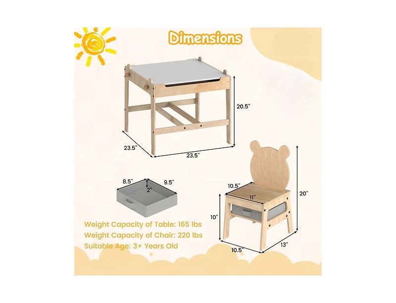 Slickblue Children s Table and Chairs Set with Reversible Whiteboard
