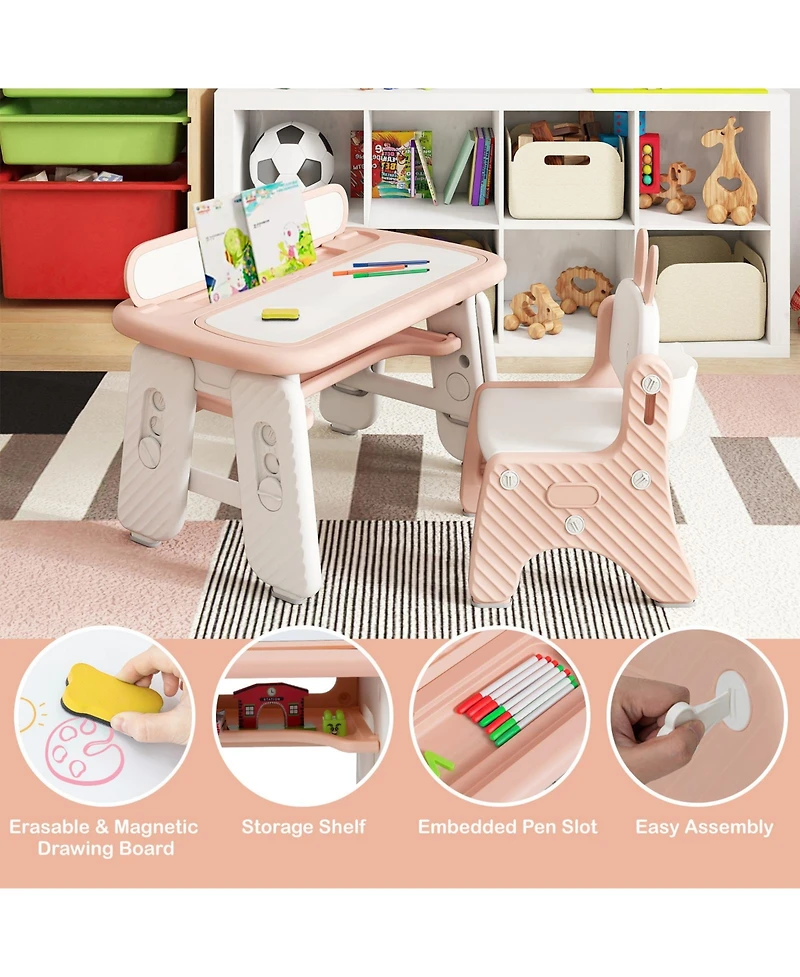 Slickblue Table and Chair Set for Kids with Flip-Top Bookshelf Storage