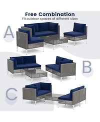 Gymax Set Of 5 Outdoor Furniture Set With Seat and Back Cushions Tempered Glass Coffee Table