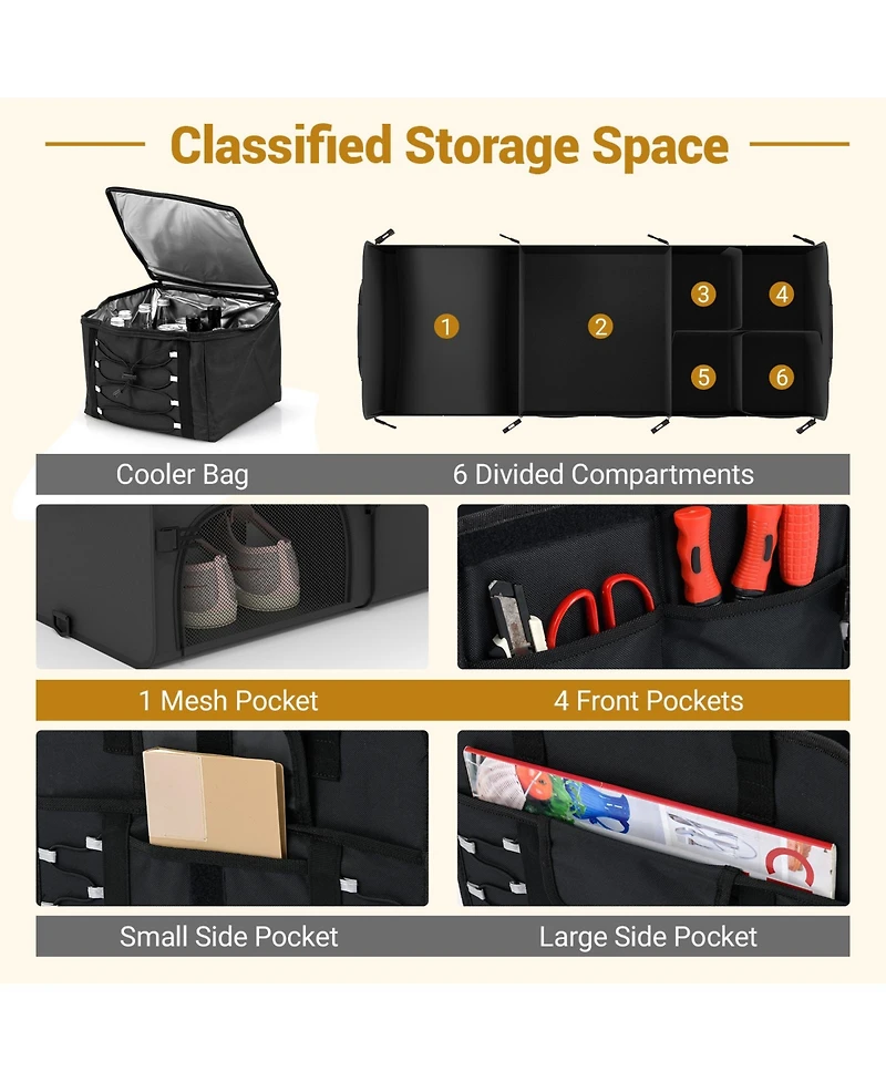 Sugift 18 Gallon Car Trunk Organizer with Lid and Three Compartments