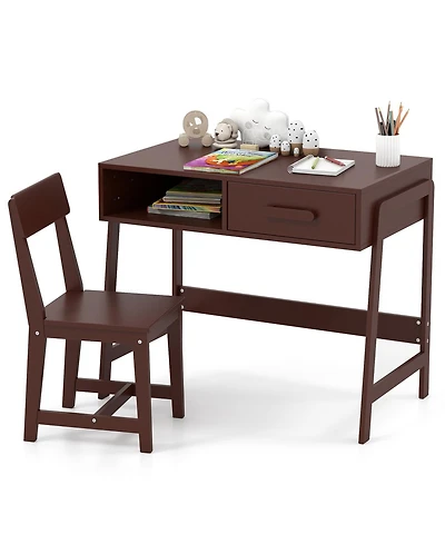 Sugift Kids Desk and Chair Set with Storage Drawer and Hutch