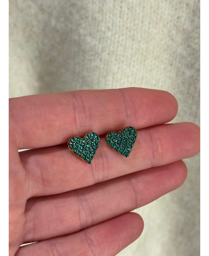 Suzy Levian New York Sterling Silver Cubic Zirconia Pave Heart Stud Earrings