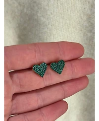 Suzy Levian New York Sterling Silver Cubic Zirconia Pave Heart Stud Earrings